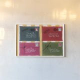 Holly Jolly Mail VII by Yvette St. Amant. shown as a paper print in a white frame. Available as a archival giclee rolled canvas, fine art paper, or poster print. SKU 103290i.