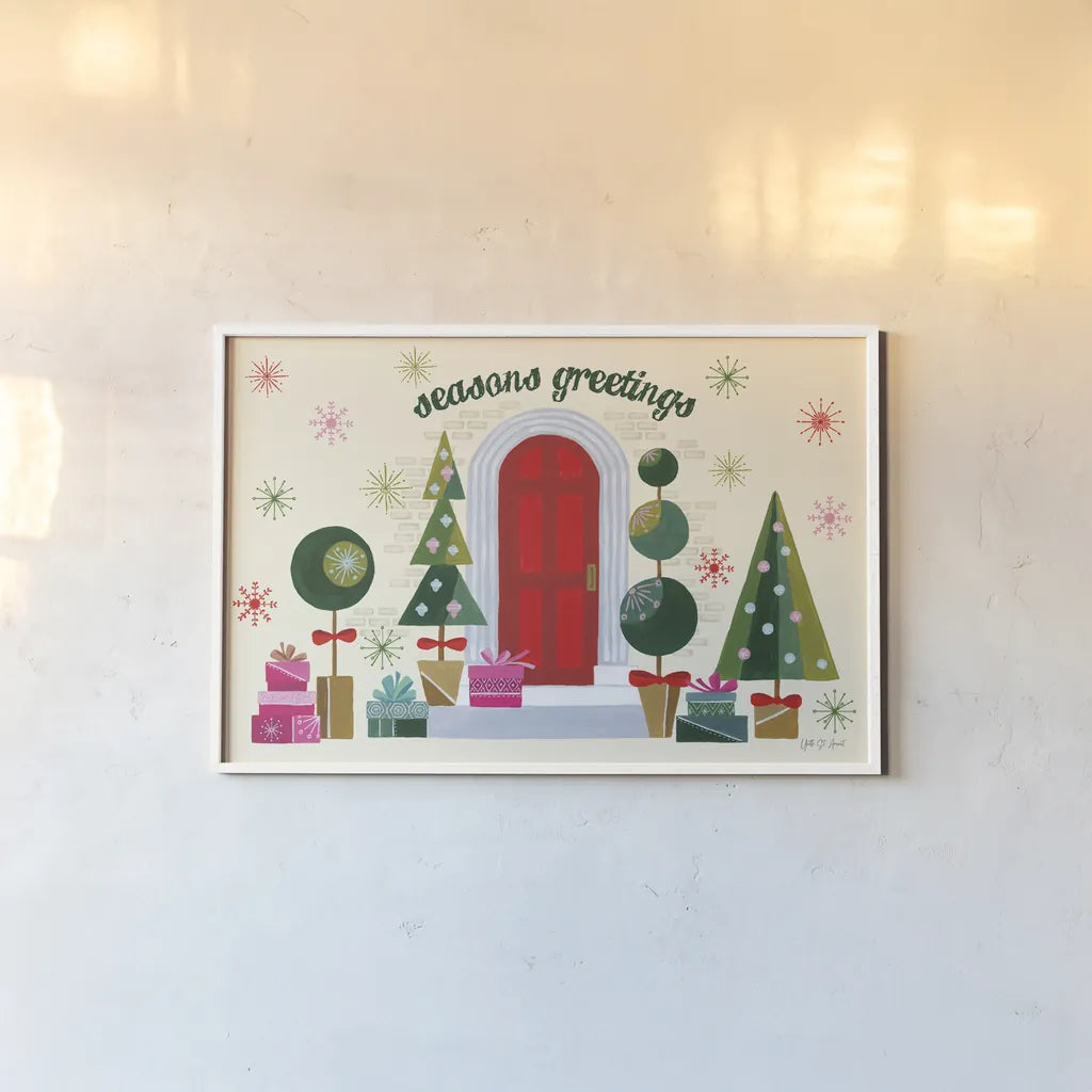 Home for the Holidays I by Yvette St. Amant. shown as a paper print in a white frame. Available as a archival giclee rolled canvas, fine art paper, or poster print. SKU 95351i.