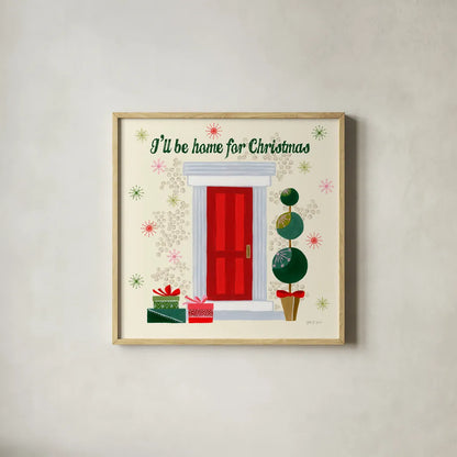 Home for the Holidays III by Yvette St. Amant. Shown in a natural wood glass frame for a timeless modern aesthetic. Available as an archival giclee rolled canvas, fine art paper, or poster print. SKU 95353a.