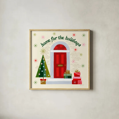 Home for the Holidays IV by Yvette St. Amant. Shown in a natural wood glass frame for a timeless modern aesthetic. Available as an archival giclee rolled canvas, fine art paper, or poster print. SKU 95354a.