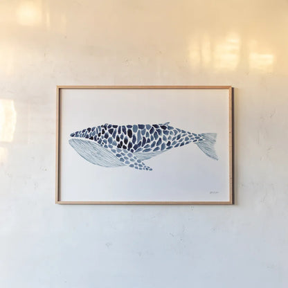 Humpback Whale by Yvette St. Amant. shown as a paper print in a natural frame. Available as a archival giclee rolled canvas, fine art paper, or poster print. SKU 90114i.