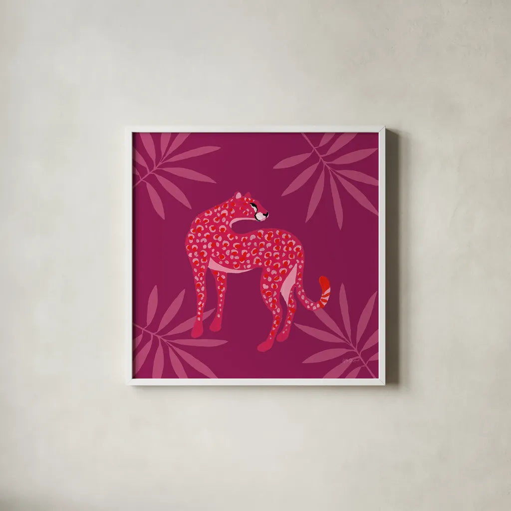 In the Jungle I by Yvette St. Amant. Shown in a crisp white glass frame for a clean and minimalist style. Available as an archival giclee rolled canvas, fine art paper, or poster print. SKU 97334a.