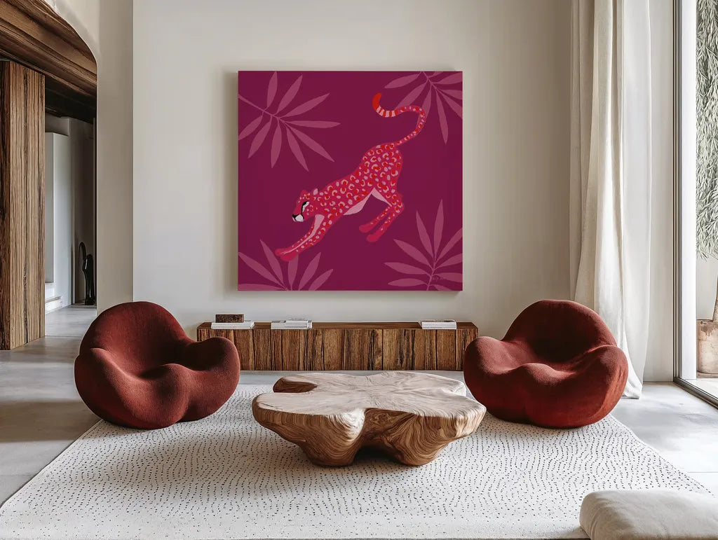 In the Jungle II by Yvette St. Amant. Shown as extra-large giant wall art in a modern living room. Available as an archival giclee rolled canvas, fine art paper, or poster print. SKU 97335a.