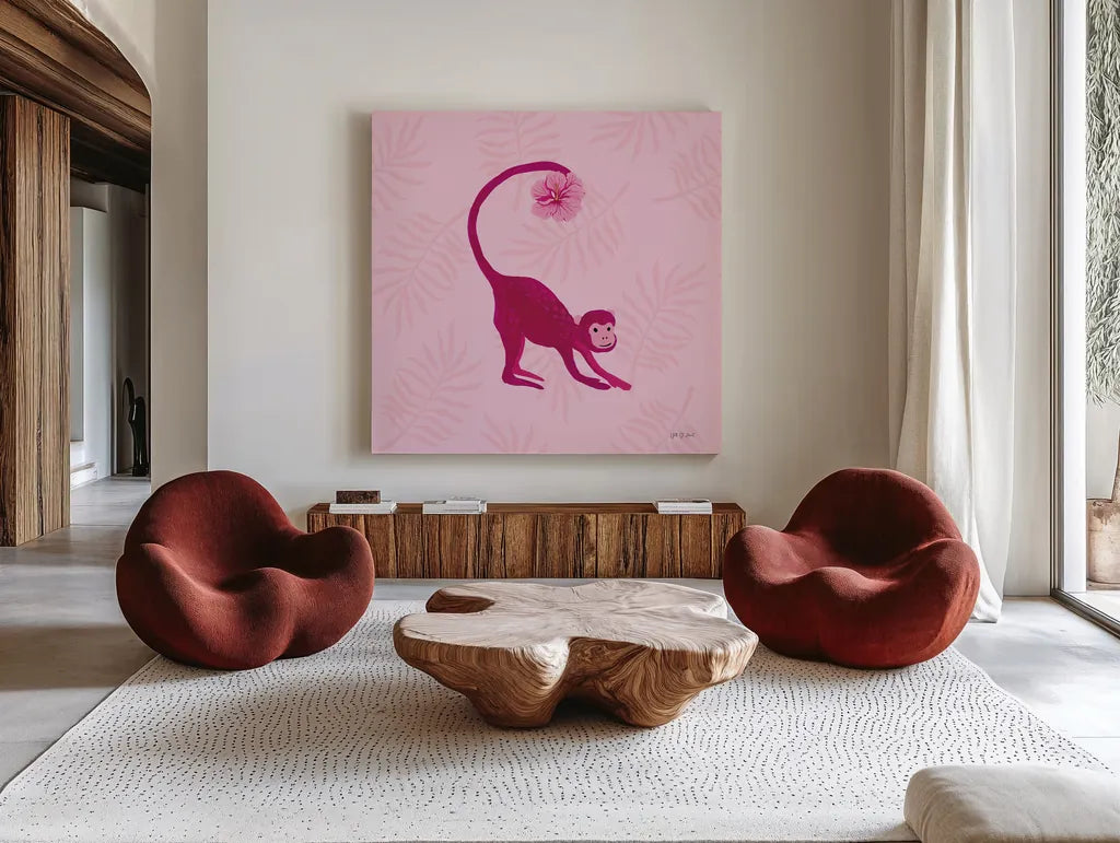 In the Jungle III by Yvette St. Amant. Shown as extra-large giant wall art in a modern living room. Available as an archival giclee rolled canvas, fine art paper, or poster print. SKU 97336a.