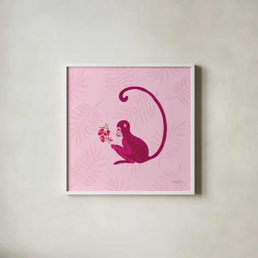 In the Jungle IV by Yvette St. Amant. Shown in a crisp white glass frame for a clean and minimalist style. Available as an archival giclee rolled canvas, fine art paper, or poster print. SKU 97337a.