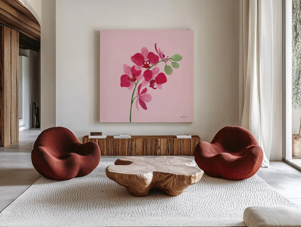 In the Jungle V by Yvette St. Amant. Shown as extra-large giant wall art in a modern living room. Available as an archival giclee rolled canvas, fine art paper, or poster print. SKU 97338a.
