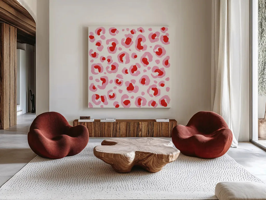 In the Jungle VII by Yvette St. Amant. Shown as extra-large giant wall art in a modern living room. Available as an archival giclee rolled canvas, fine art paper, or poster print. SKU 97340a.