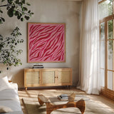 In the Jungle VIII by Yvette St. Amant. Shown in a natural wood frame in a cozy modern living room. Available as an archival giclee rolled canvas, fine art paper, or poster print. SKU 97341a.
