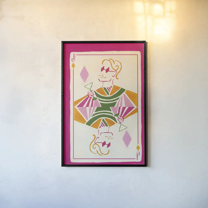 Jack of Diamonds by Yvette St. Amant. shown as a paper print in a black flame. Available as a archival giclee rolled canvas, fine art paper, or poster print. SKU 93250h.