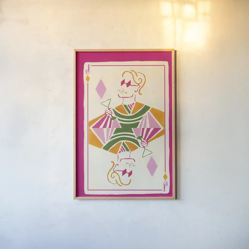 Jack of Diamonds by Yvette St. Amant. shown as a paper print in a natural frame. Available as a archival giclee rolled canvas, fine art paper, or poster print. SKU 93250h.