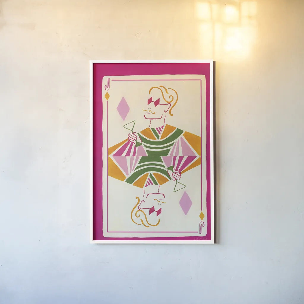 Jack of Diamonds by Yvette St. Amant. shown as a paper print in a white frame. Available as a archival giclee rolled canvas, fine art paper, or poster print. SKU 93250h.