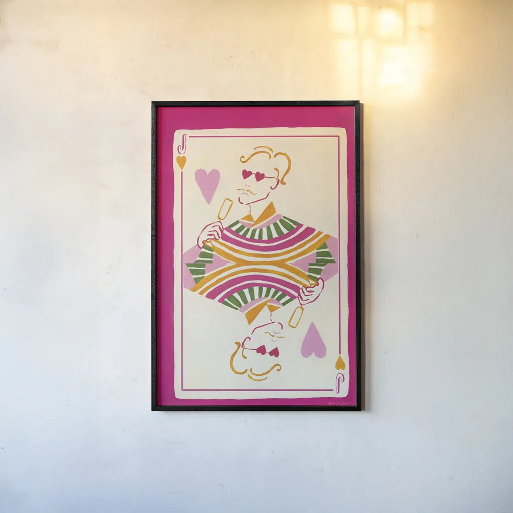 Jack of Hearts by Yvette St. Amant. shown as a paper print in a black flame. Available as a archival giclee rolled canvas, fine art paper, or poster print. SKU 93251h.