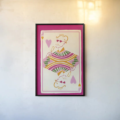 Jack of Hearts by Yvette St. Amant. shown as a paper print in a black flame. Available as a archival giclee rolled canvas, fine art paper, or poster print. SKU 93251h.