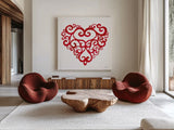 Keepsake Valentine II by Yvette St. Amant. Shown as extra-large giant wall art in a modern living room. Available as an archival giclee rolled canvas, fine art paper, or poster print. SKU 96758a.
