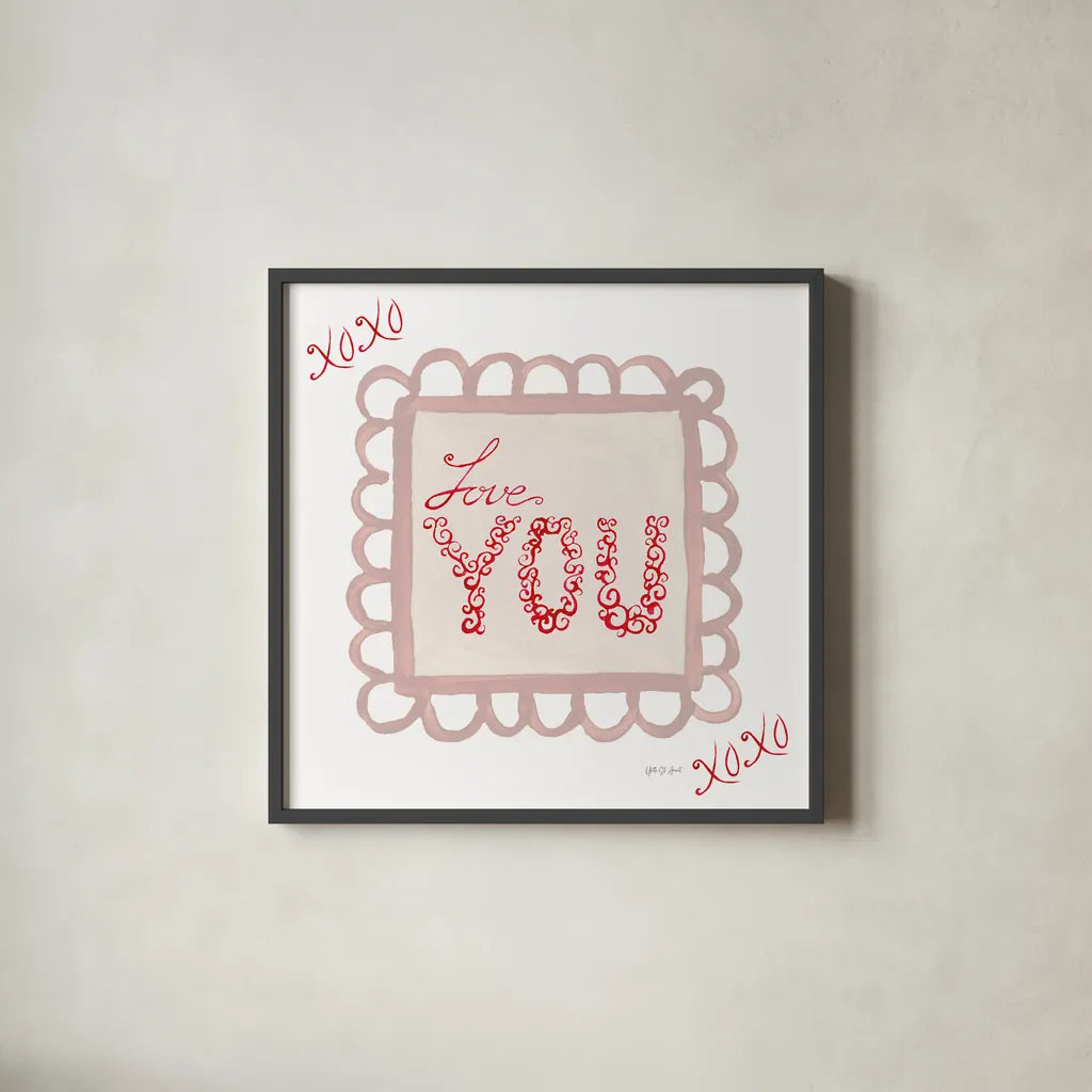 Keepsake Valentine VIII by Yvette St. Amant. Shown in a sleek black glass frame for a contemporary gallery look. Available as an archival giclee rolled canvas, fine art paper, or poster print. SKU 96764a.