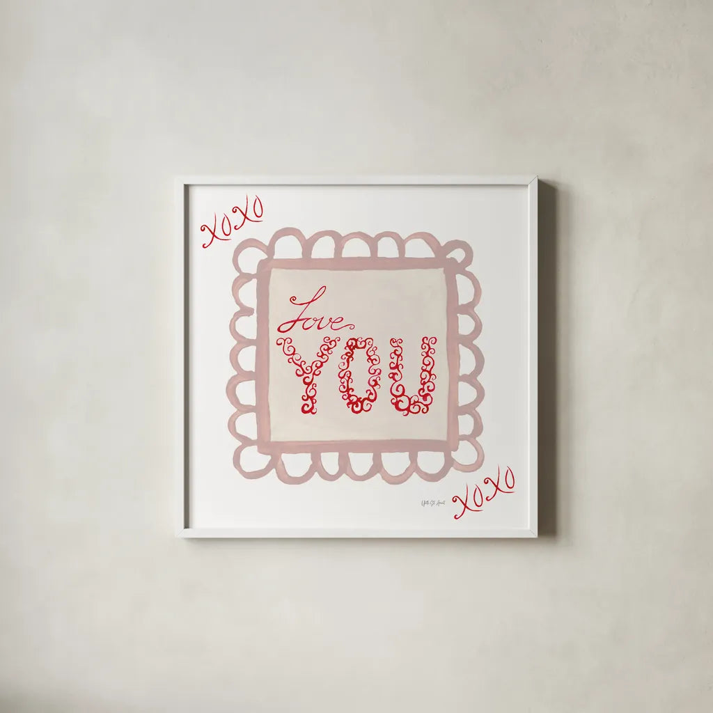 Keepsake Valentine VIII by Yvette St. Amant. Shown in a crisp white glass frame for a clean and minimalist style. Available as an archival giclee rolled canvas, fine art paper, or poster print. SKU 96764a.