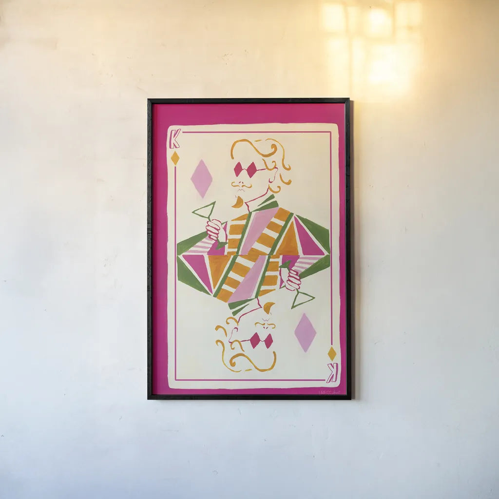 King of Diamonds by Yvette St. Amant. shown as a paper print in a black flame. Available as a archival giclee rolled canvas, fine art paper, or poster print. SKU 93252h.