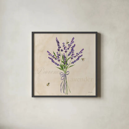 Lavender Bliss I by Yvette St. Amant. Shown in a sleek black glass frame for a contemporary gallery look. Available as an archival giclee rolled canvas, fine art paper, or poster print. SKU 97997a.