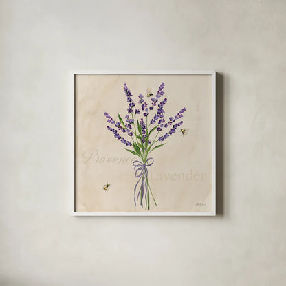 Lavender Bliss I by Yvette St. Amant. Shown in a crisp white glass frame for a clean and minimalist style. Available as an archival giclee rolled canvas, fine art paper, or poster print. SKU 97997a.
