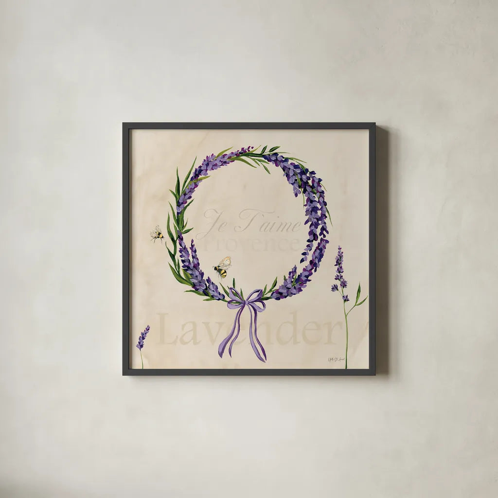 Lavender Bliss II by Yvette St. Amant. Shown in a sleek black glass frame for a contemporary gallery look. Available as an archival giclee rolled canvas, fine art paper, or poster print. SKU 97998a.