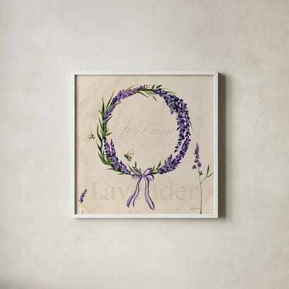Lavender Bliss II by Yvette St. Amant. Shown in a crisp white glass frame for a clean and minimalist style. Available as an archival giclee rolled canvas, fine art paper, or poster print. SKU 97998a.