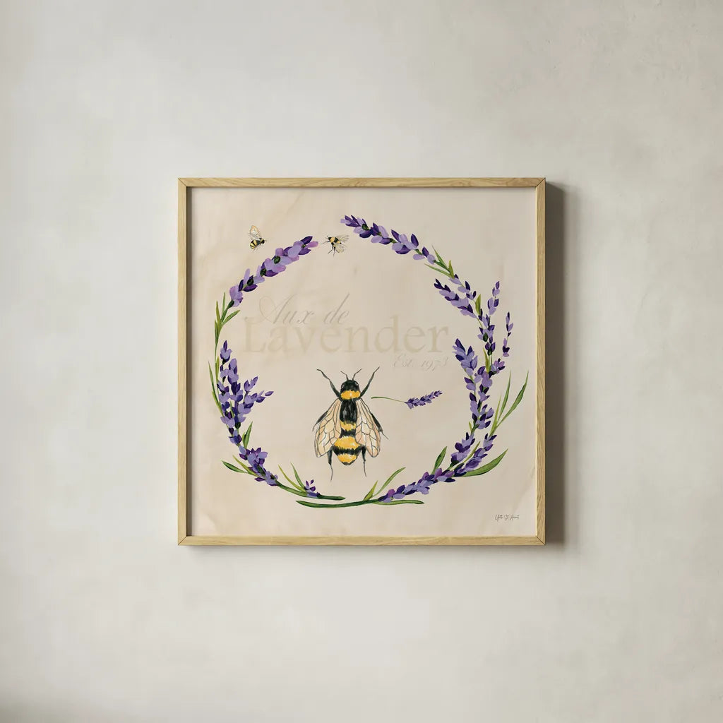 Lavender Bliss III by Yvette St. Amant. Shown in a natural wood glass frame for a timeless modern aesthetic. Available as an archival giclee rolled canvas, fine art paper, or poster print. SKU 97999a.