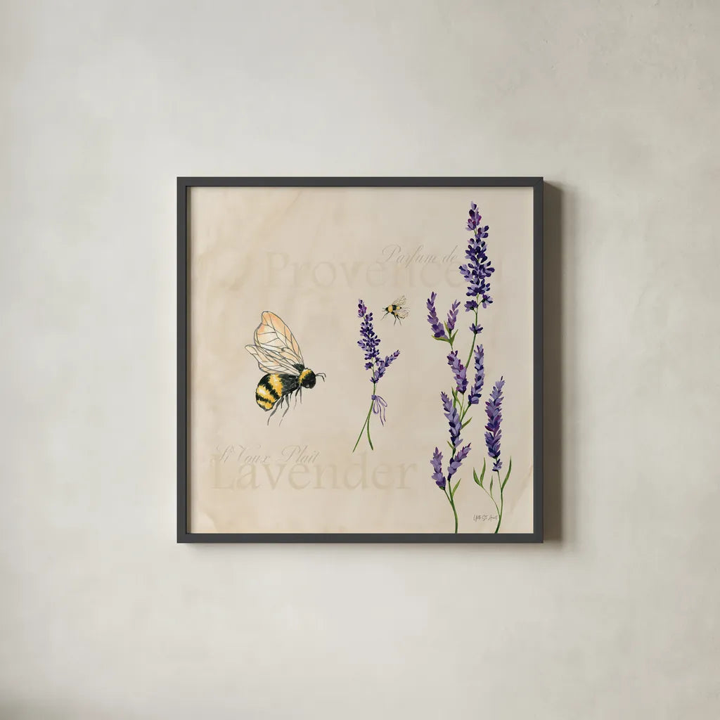 Lavender Bliss IV by Yvette St. Amant. Shown in a sleek black glass frame for a contemporary gallery look. Available as an archival giclee rolled canvas, fine art paper, or poster print. SKU 98000a.