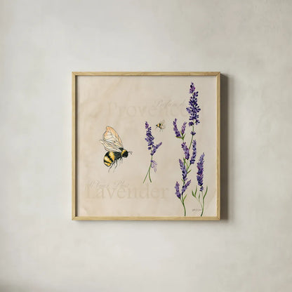 Lavender Bliss IV by Yvette St. Amant. Shown in a natural wood glass frame for a timeless modern aesthetic. Available as an archival giclee rolled canvas, fine art paper, or poster print. SKU 98000a.