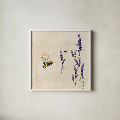 Lavender Bliss IV by Yvette St. Amant. Shown in a crisp white glass frame for a clean and minimalist style. Available as an archival giclee rolled canvas, fine art paper, or poster print. SKU 98000a.