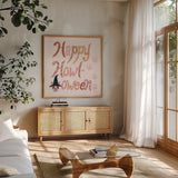 Lick or Treat I by Yvette St. Amant. Shown in a natural wood frame in a cozy modern living room. Available as an archival giclee rolled canvas, fine art paper, or poster print. SKU 94660a.