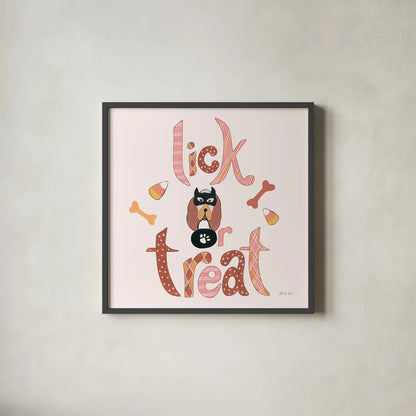 Lick or Treat II by Yvette St. Amant. Shown in a sleek black glass frame for a contemporary gallery look. Available as an archival giclee rolled canvas, fine art paper, or poster print. SKU 94661a.