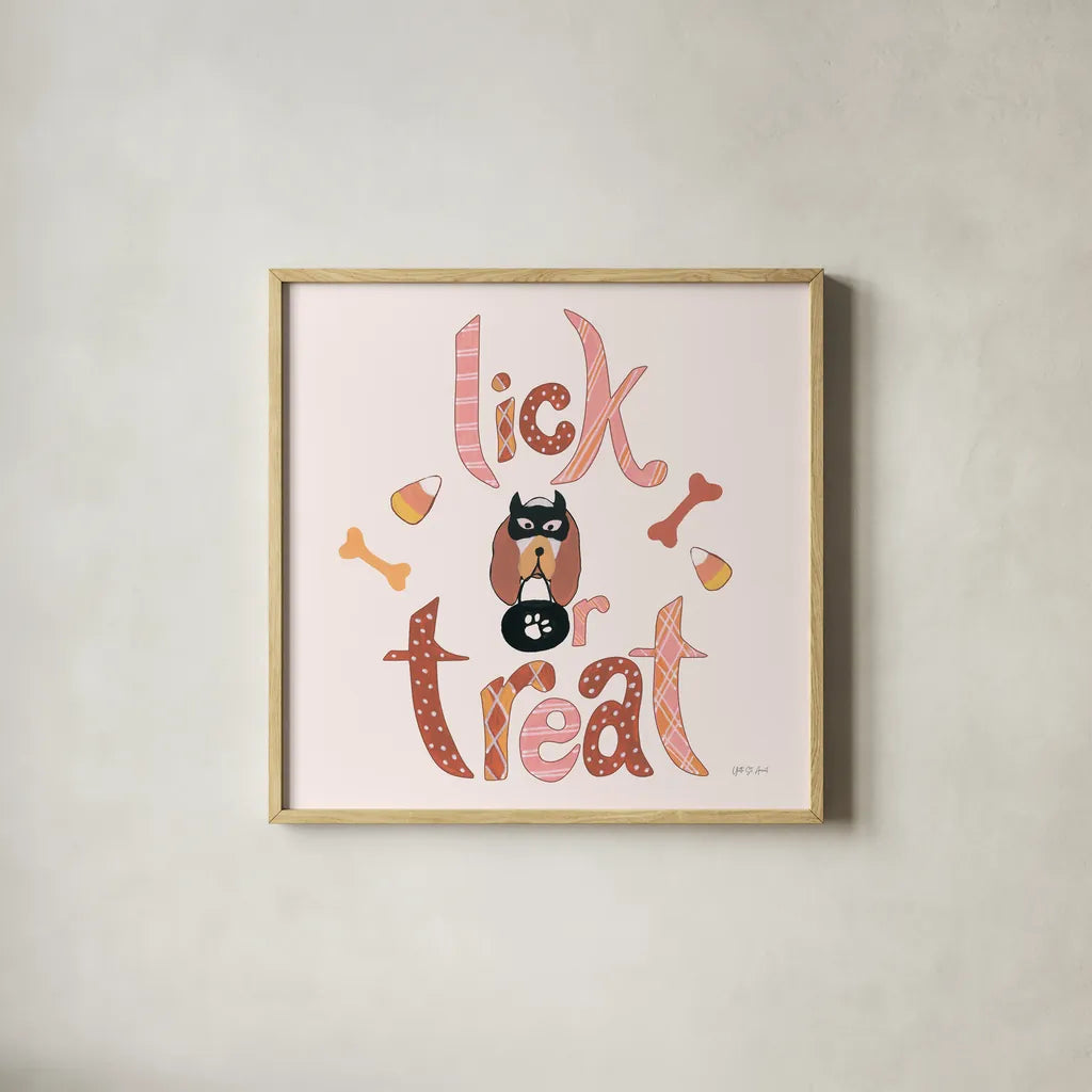 Lick or Treat II by Yvette St. Amant. Shown in a natural wood glass frame for a timeless modern aesthetic. Available as an archival giclee rolled canvas, fine art paper, or poster print. SKU 94661a.