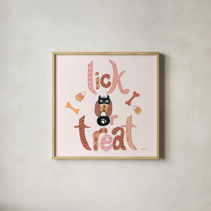 Lick or Treat II by Yvette St. Amant. Shown in a natural wood glass frame for a timeless modern aesthetic. Available as an archival giclee rolled canvas, fine art paper, or poster print. SKU 94661a.