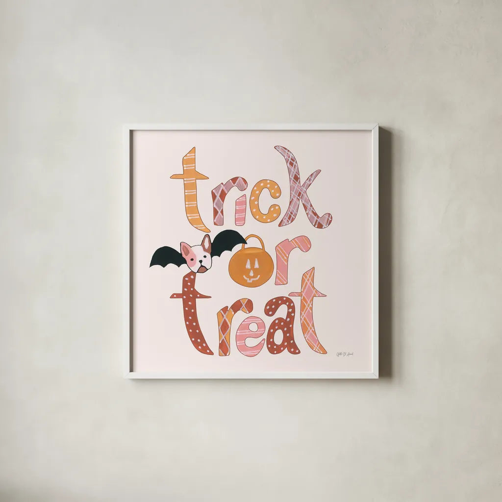 Lick or Treat IV by Yvette St. Amant. Shown in a crisp white glass frame for a clean and minimalist style. Available as an archival giclee rolled canvas, fine art paper, or poster print. SKU 94663a.