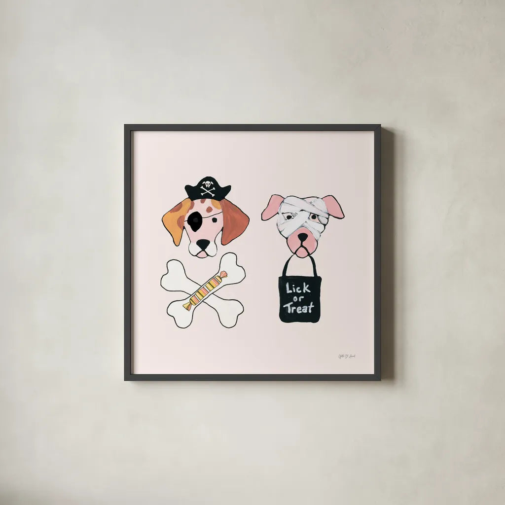 Lick or Treat VII by Yvette St. Amant. Shown in a sleek black glass frame for a contemporary gallery look. Available as an archival giclee rolled canvas, fine art paper, or poster print. SKU 94666a.