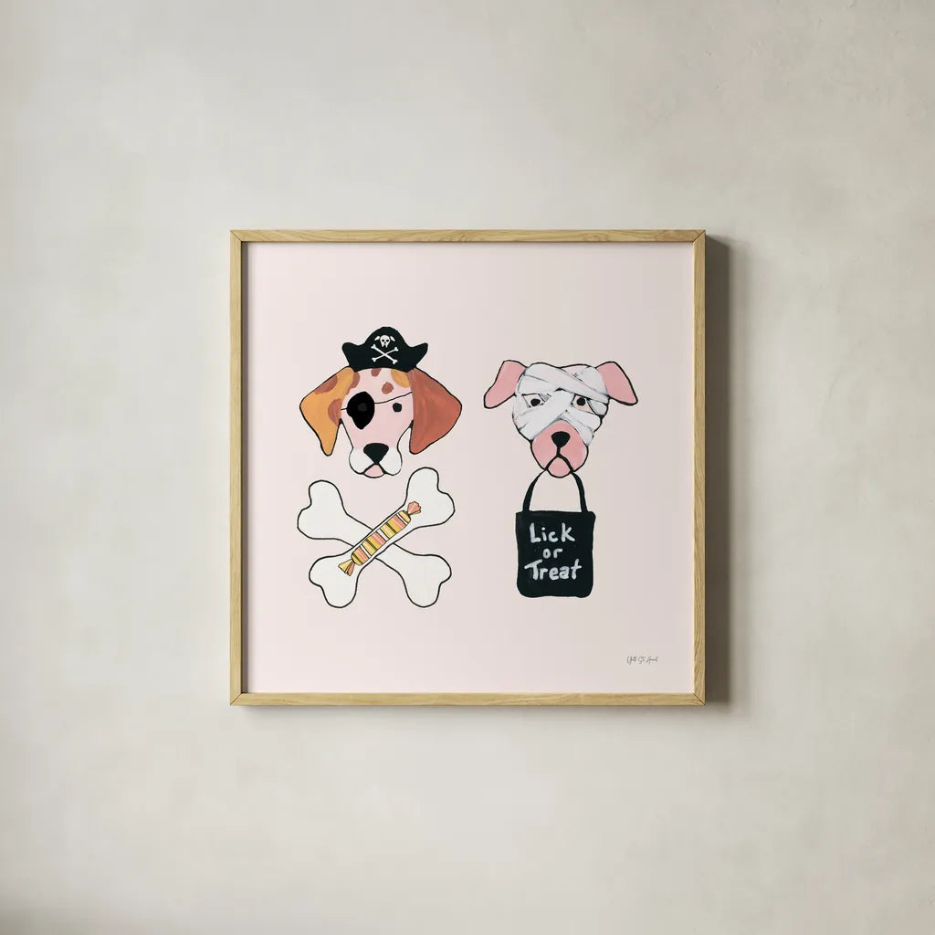 Lick or Treat VII by Yvette St. Amant. Shown in a natural wood glass frame for a timeless modern aesthetic. Available as an archival giclee rolled canvas, fine art paper, or poster print. SKU 94666a.