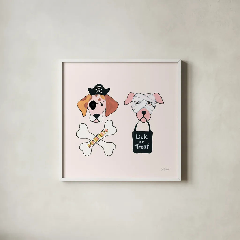 Lick or Treat VII by Yvette St. Amant. Shown in a crisp white glass frame for a clean and minimalist style. Available as an archival giclee rolled canvas, fine art paper, or poster print. SKU 94666a.