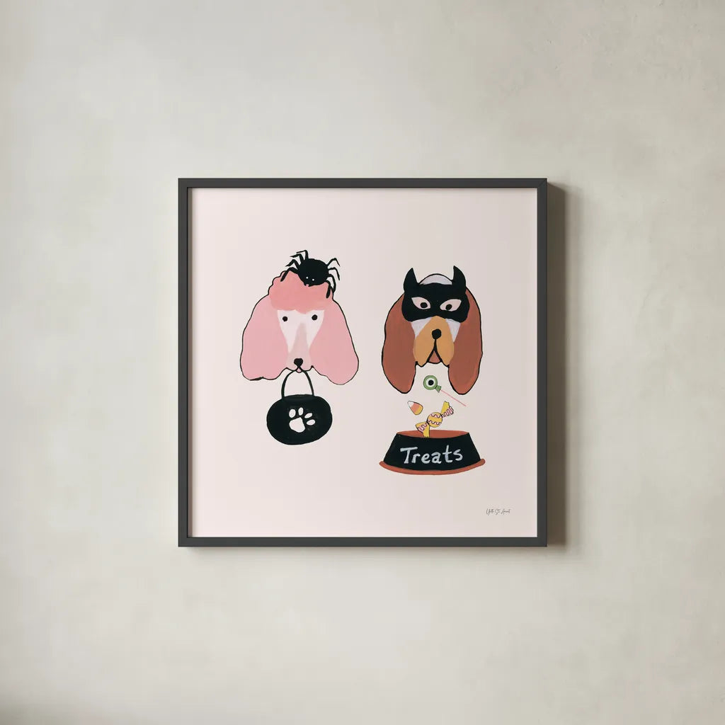 Lick or Treat VIII by Yvette St. Amant. Shown in a sleek black glass frame for a contemporary gallery look. Available as an archival giclee rolled canvas, fine art paper, or poster print. SKU 94667a.