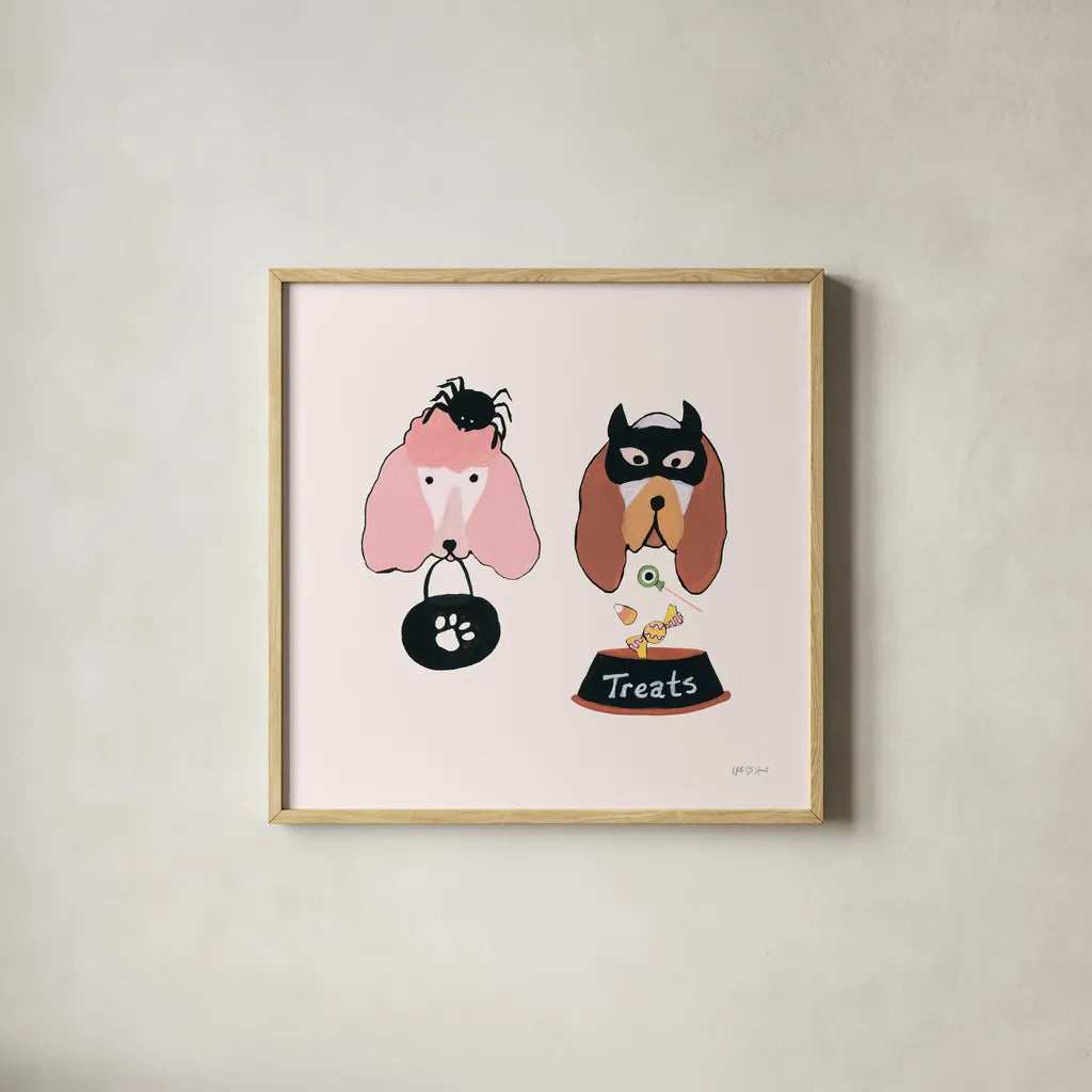 Lick or Treat VIII by Yvette St. Amant. Shown in a natural wood glass frame for a timeless modern aesthetic. Available as an archival giclee rolled canvas, fine art paper, or poster print. SKU 94667a.