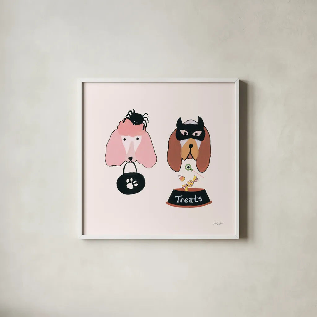 Lick or Treat VIII by Yvette St. Amant. Shown in a crisp white glass frame for a clean and minimalist style. Available as an archival giclee rolled canvas, fine art paper, or poster print. SKU 94667a.