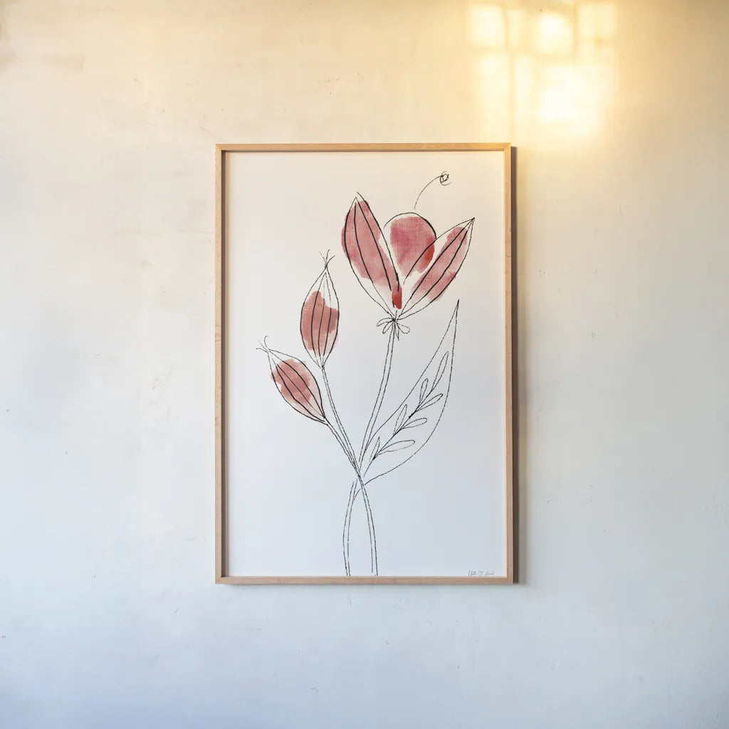 Line Flower I by Yvette St. Amant. shown as a paper print in a natural frame. Available as a archival giclee rolled canvas, fine art paper, or poster print. SKU 99132h.