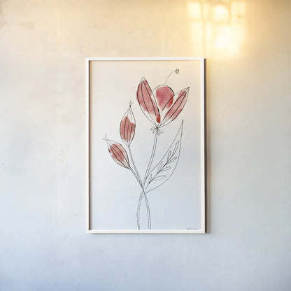 Line Flower I by Yvette St. Amant. shown as a paper print in a white frame. Available as a archival giclee rolled canvas, fine art paper, or poster print. SKU 99132h.