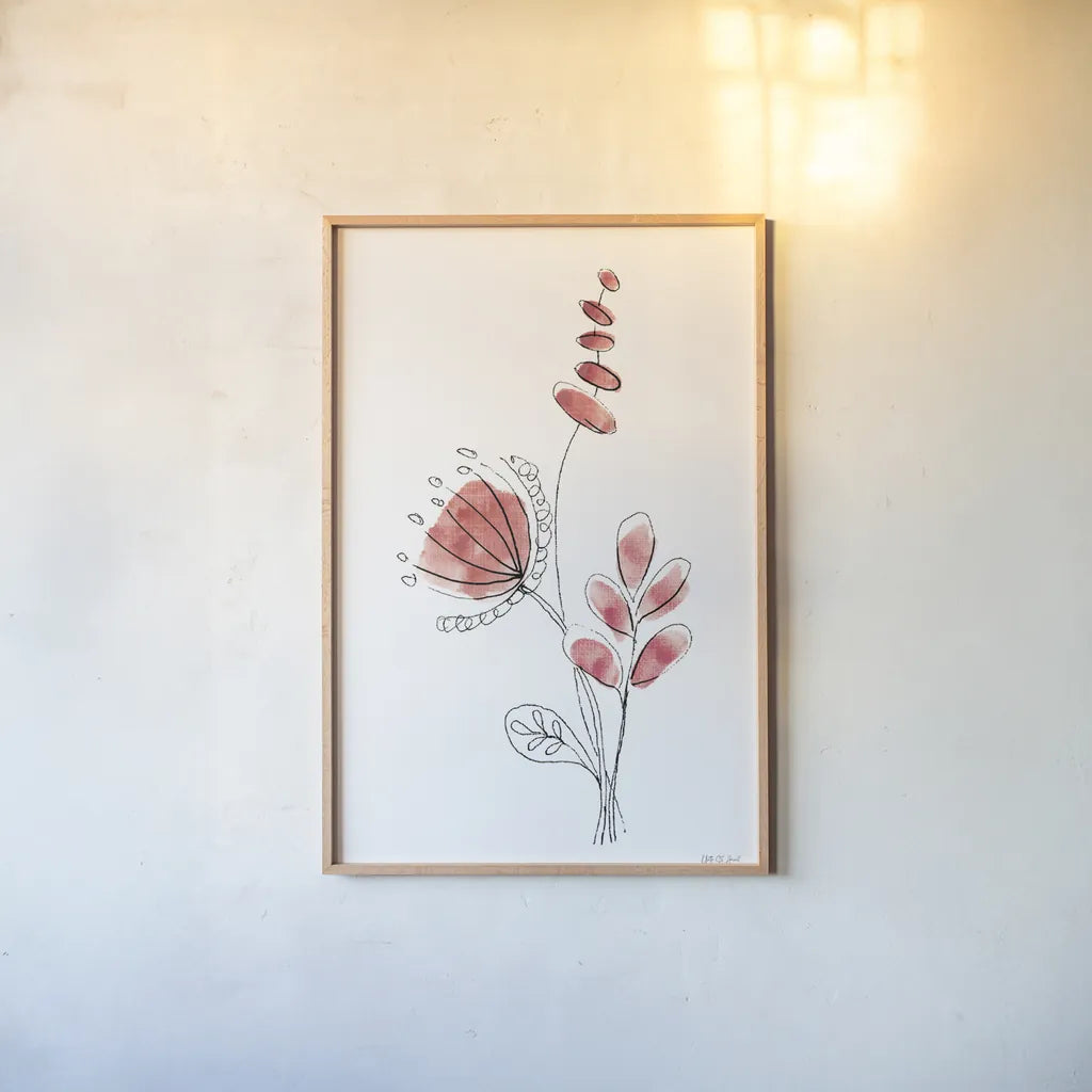 Line Flower II by Yvette St. Amant. shown as a paper print in a natural frame. Available as a archival giclee rolled canvas, fine art paper, or poster print. SKU 99133h.