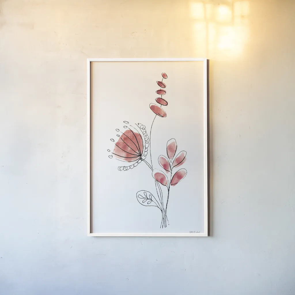 Line Flower II by Yvette St. Amant. shown as a paper print in a white frame. Available as a archival giclee rolled canvas, fine art paper, or poster print. SKU 99133h.