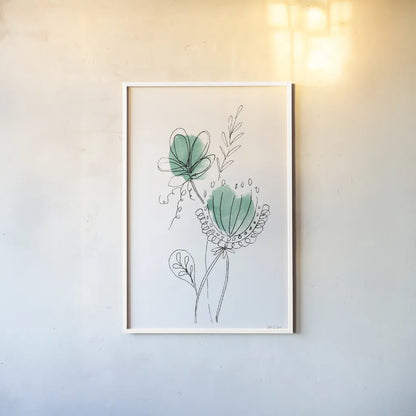 Line Flower VI by Yvette St. Amant. shown as a paper print in a white frame. Available as a archival giclee rolled canvas, fine art paper, or poster print. SKU 99137h.