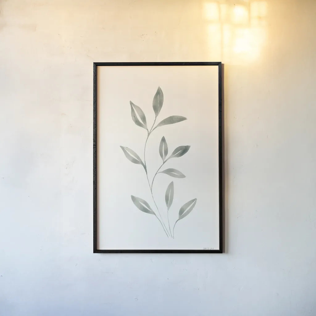 Linen Leaves I by Yvette St. Amant. shown as a paper print in a black flame. Available as a archival giclee rolled canvas, fine art paper, or poster print. SKU 91745h.