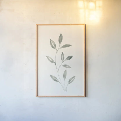 Linen Leaves I by Yvette St. Amant. shown as a paper print in a natural frame. Available as a archival giclee rolled canvas, fine art paper, or poster print. SKU 91745h.