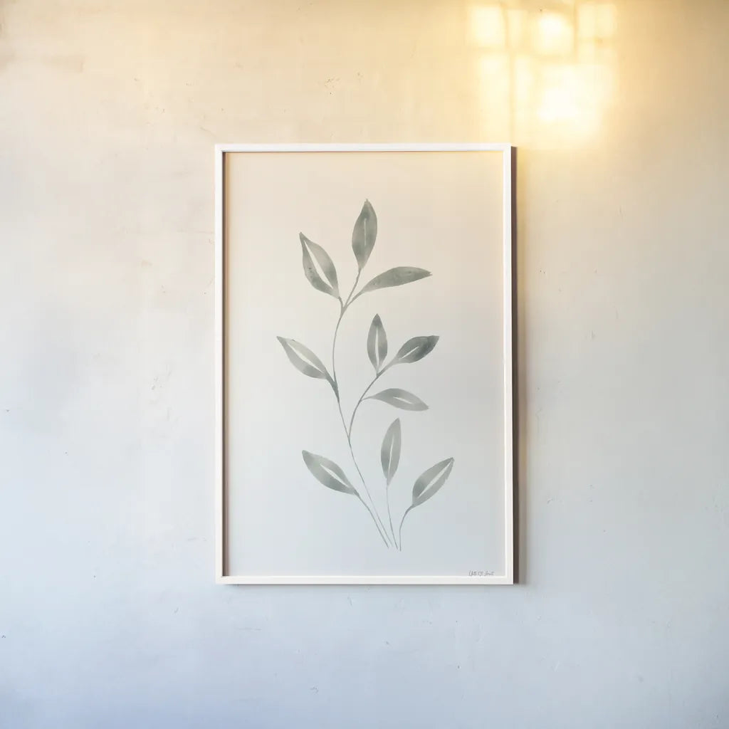Linen Leaves I by Yvette St. Amant. shown as a paper print in a white frame. Available as a archival giclee rolled canvas, fine art paper, or poster print. SKU 91745h.
