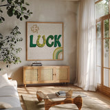 Lucky Charm II by Yvette St. Amant. Shown in a natural wood frame in a cozy modern living room. Available as an archival giclee rolled canvas, fine art paper, or poster print. SKU 100558a.