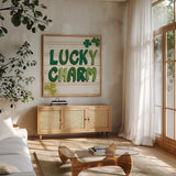 Lucky Charm III by Yvette St. Amant. Shown in a natural wood frame in a cozy modern living room. Available as an archival giclee rolled canvas, fine art paper, or poster print. SKU 100559a.